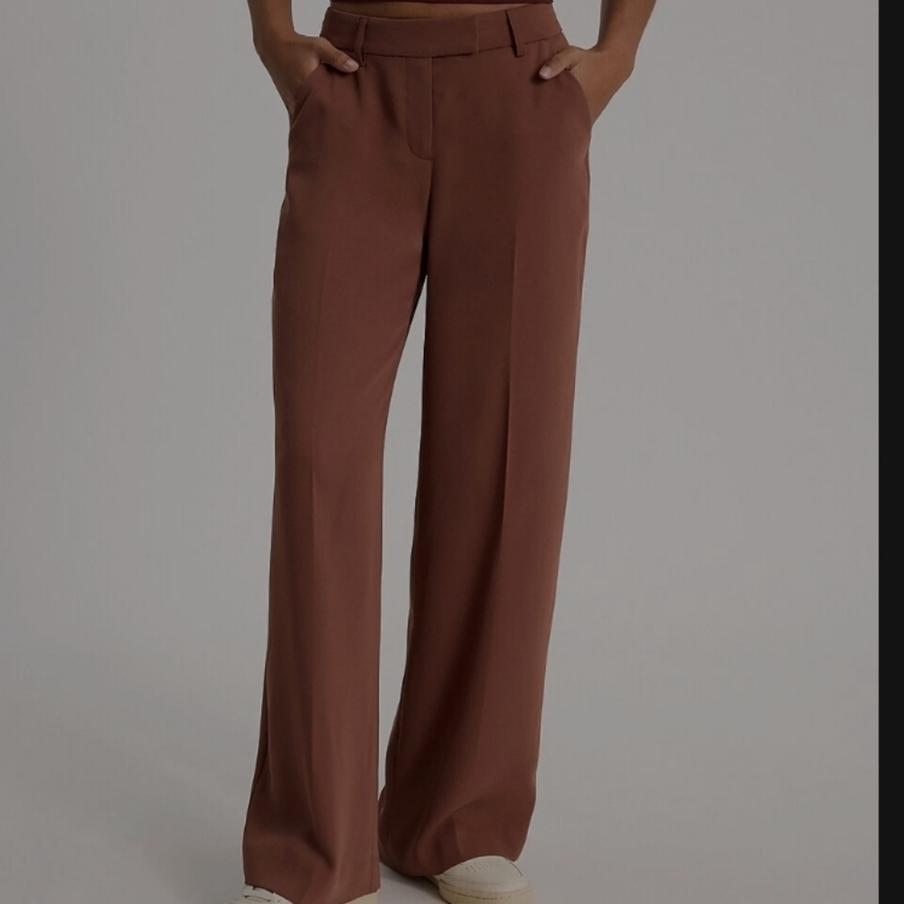 Express Business Dressy Office Caramel Rust Brown 16S Mid Rise Boot Cut Slacks